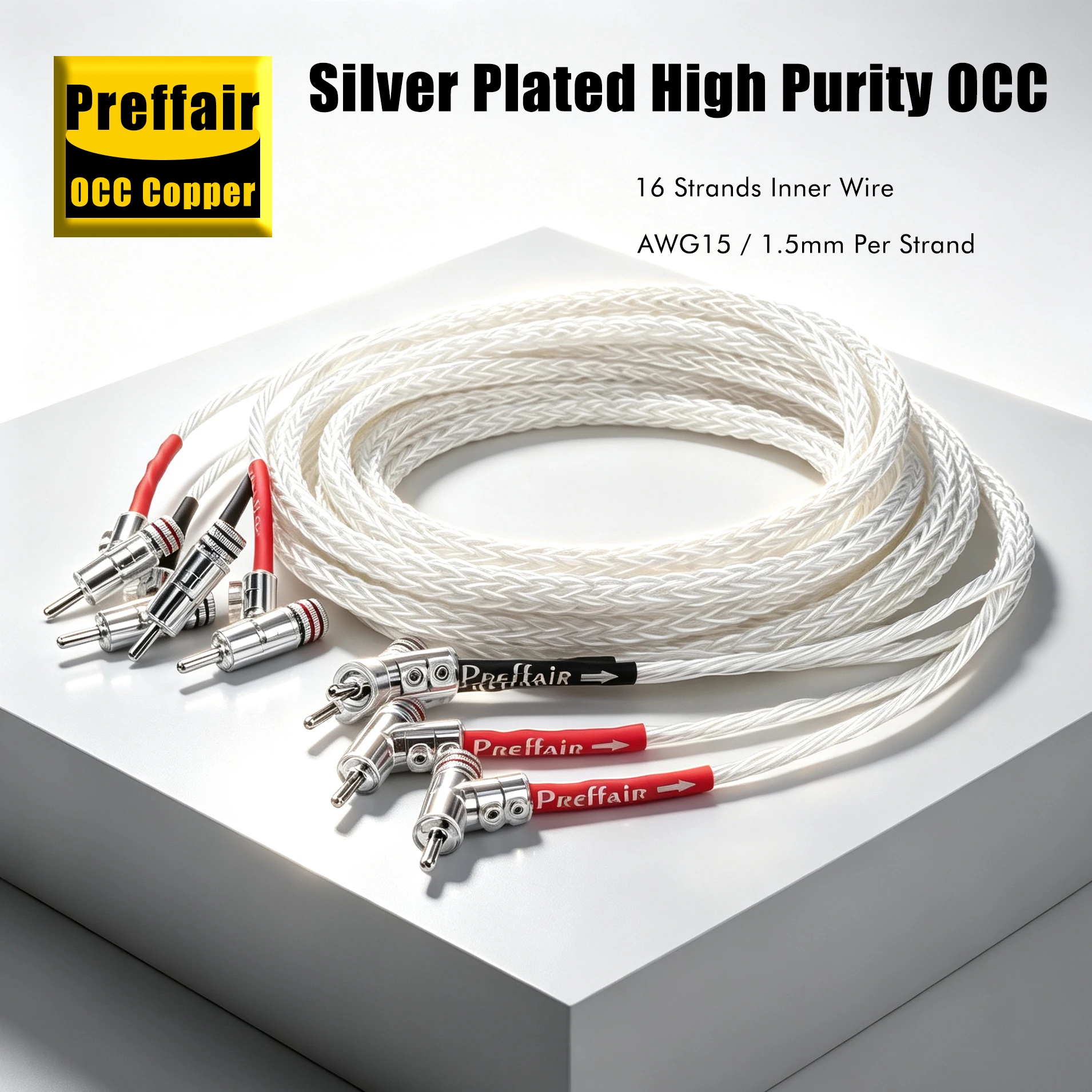 8AG 16strands 8N OCC Silver-plated HiFi Speaker Banana Cable for Amplifier Extension Loudspeaker Cable Self locking Banana plug