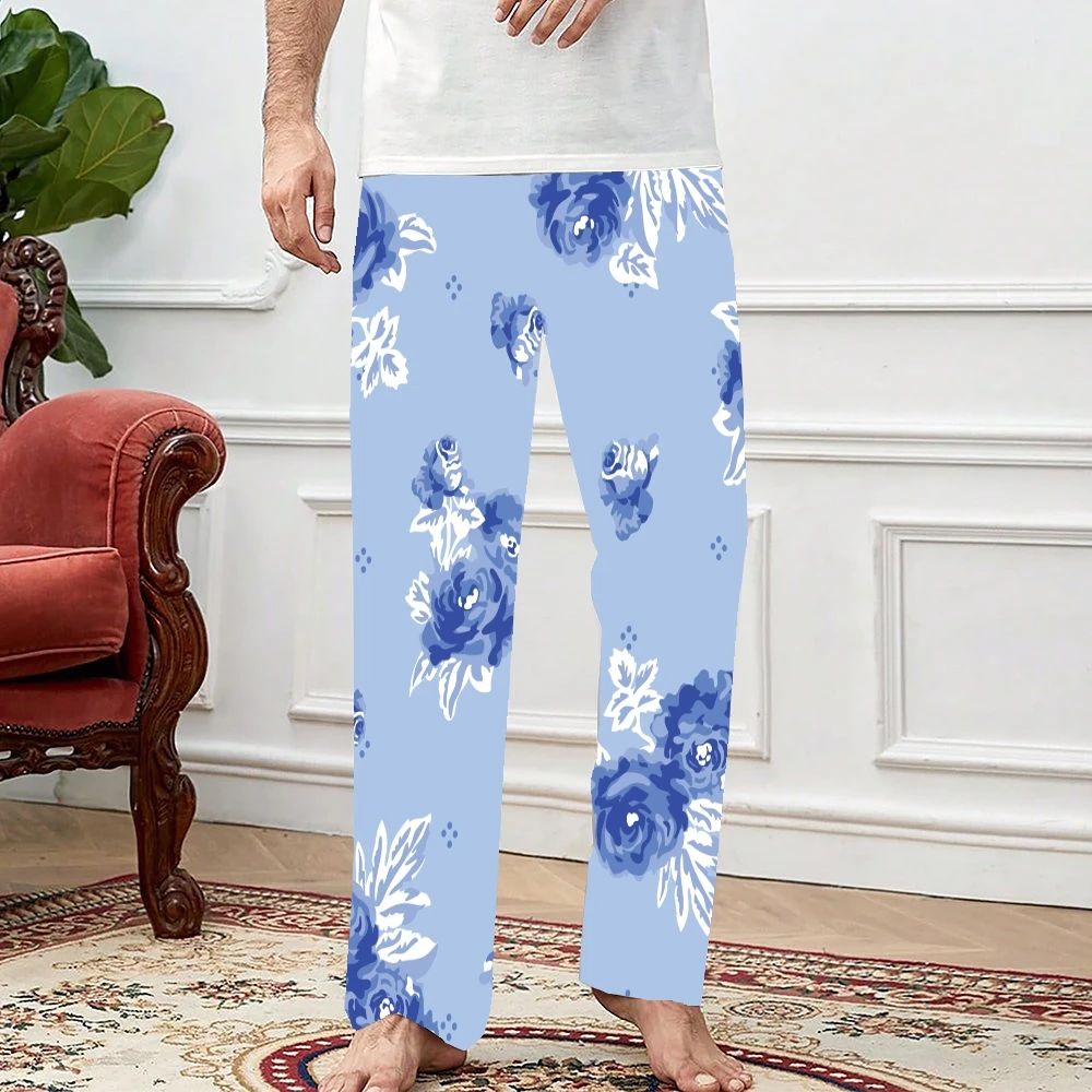 Blue Roses Pattern Pajama Pants Mens Womens Lounge Pants Super Soft Unisex Sleep Pajama Bottoms with Pockets Drawstring