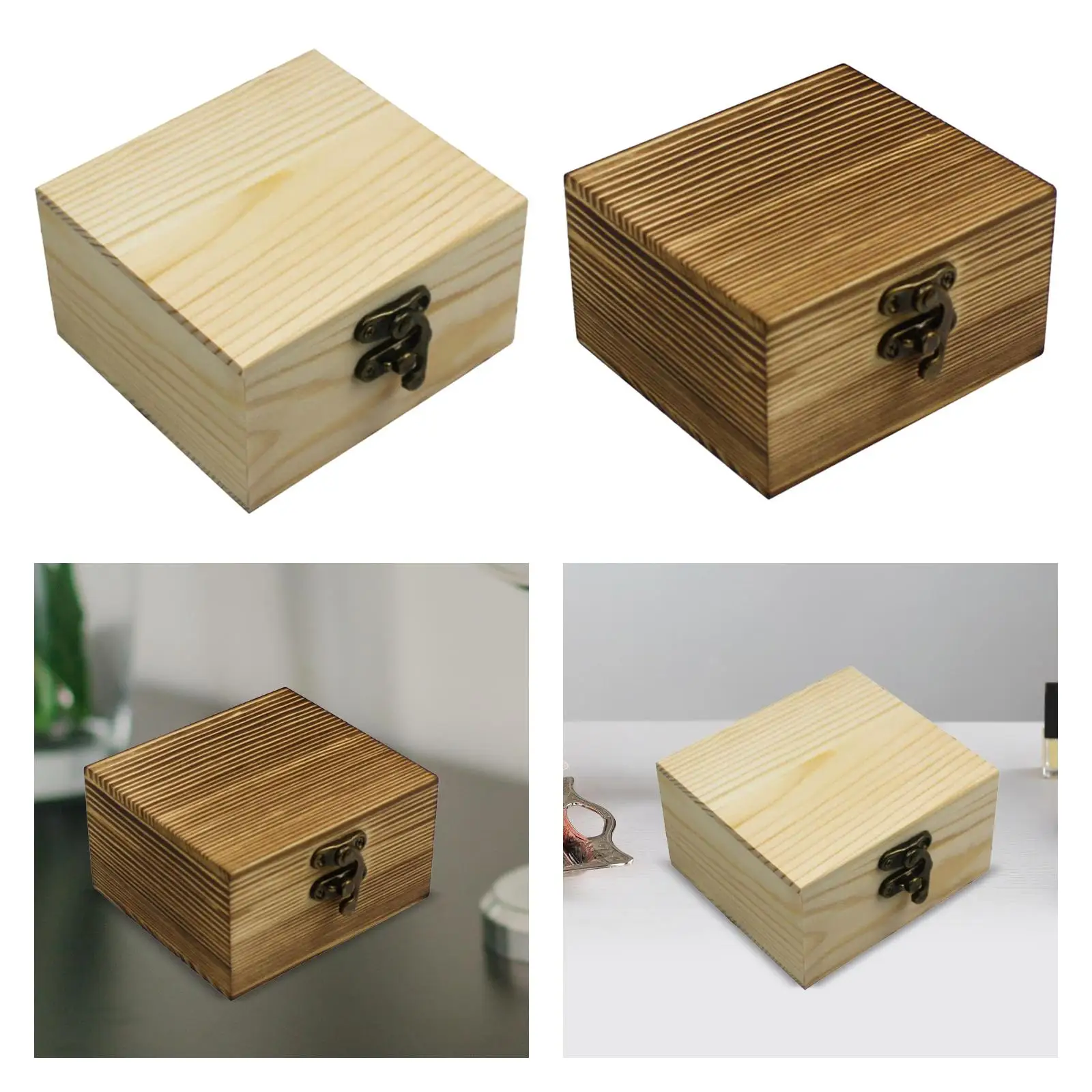Wooden Jewelry Box Jewelry Storage Box Portable Desktop Treasure Chest Box with Hinged Lid for Earrings Cufflinks Rings