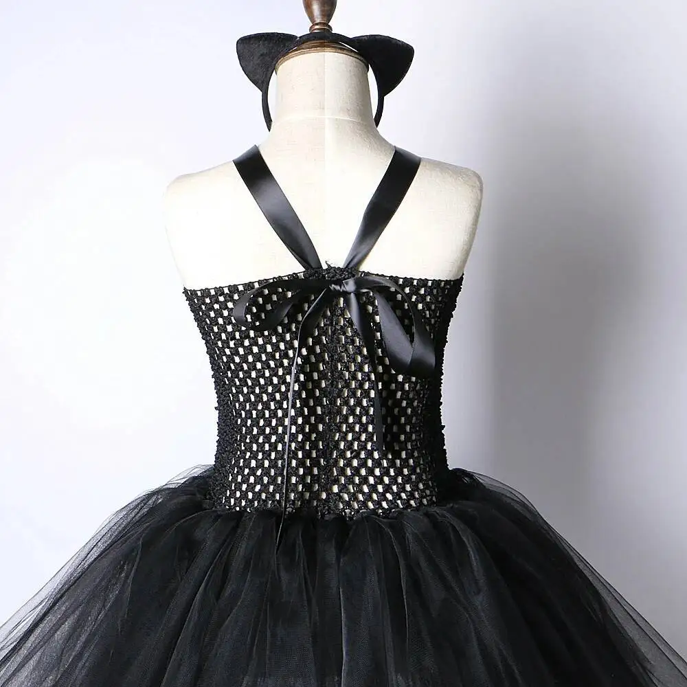 Weißes und schwarzes Katzen-Tutu-Kleid für kleine Mädchen, ein fantasievolles Tierkostüm für Kinder und Kleinkinder, ideal für Halloween oder Karneval, mit Ohren, Stirnband und Schwanz. – Detail 14