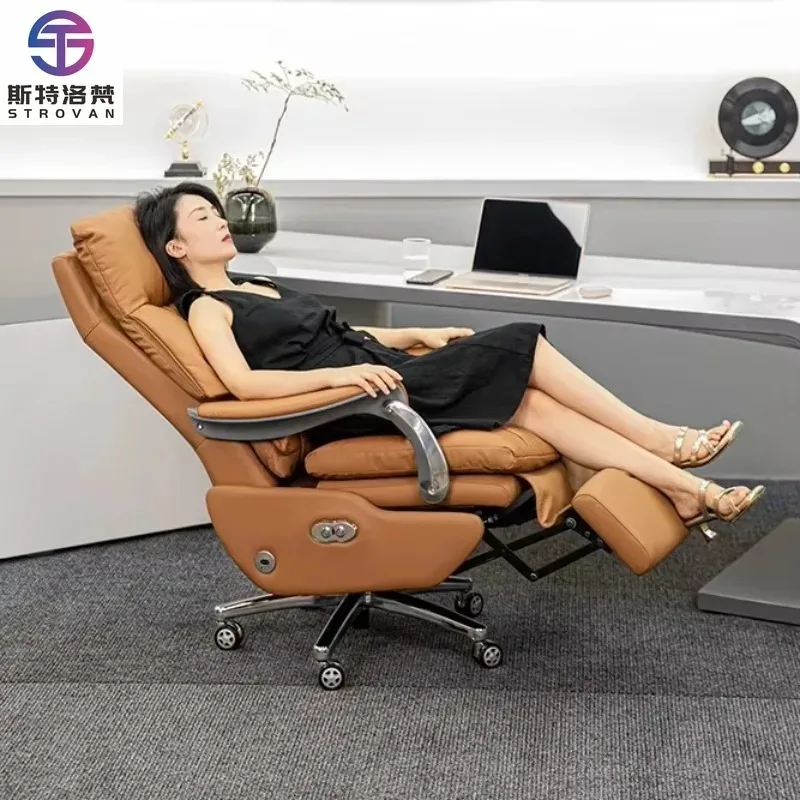 Contemporary Luxury Office Chair Ergonomic Conference Reception Chair with Electric Massage Feature Leather Design for Boss