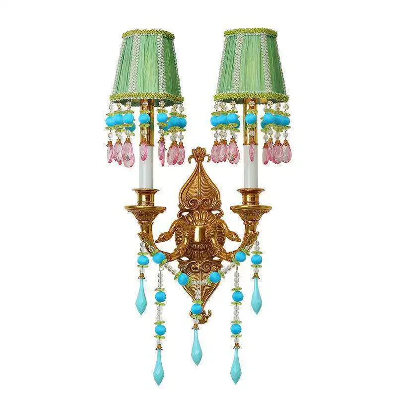 Baroque corridor decoration, atmospheric green lamp covers, villa bedroom feature wall lights, French corridor waves