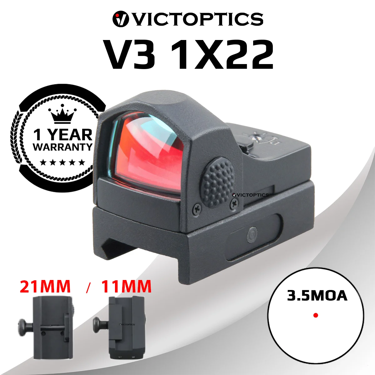 

Victoptics 1x22 Red Dot 3.5MOA 6 levels Intensity 11mm or 21mm mount Close-in General Shooting Optical Rifle Scope Fit AirSoft