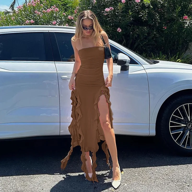 

Sexy Maxi Dress Spring Summer European And American Fashion Trend Women's New One Shoulder Wrap Hip Slim Fit Irregular Dress Y2k