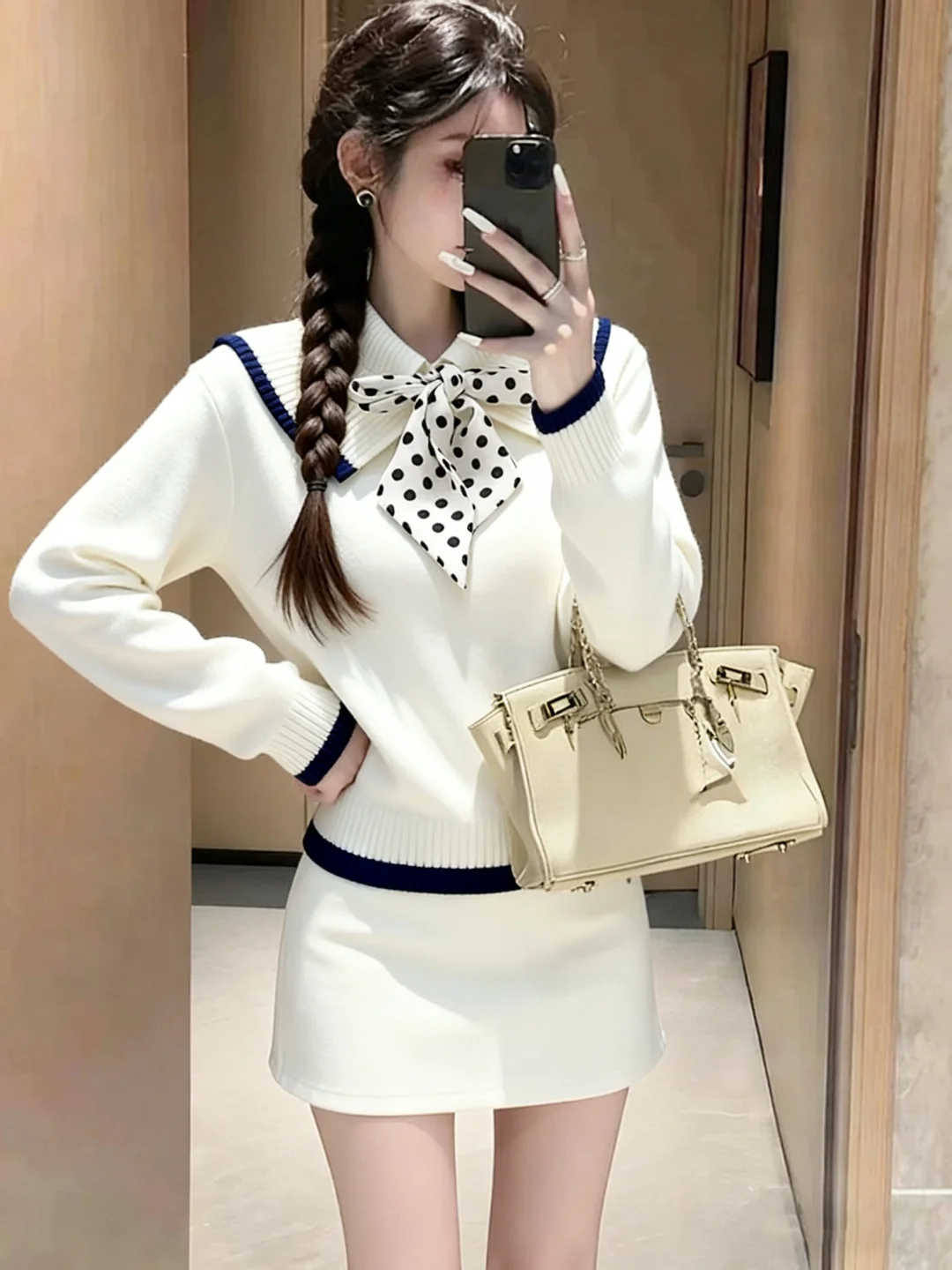 

Chic Korean Sle Early Autumn Beautiful White Knitted Sweater Unique Ele High-End Feeling Super ular Top Kn...