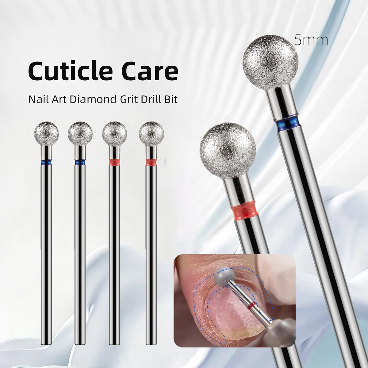 5mm Diamond Ball Nail Drill Bit For Cuticle Removal Manicure Prep Clean Nail Dead Skin Russian Manicure Salon Nail Art Tool