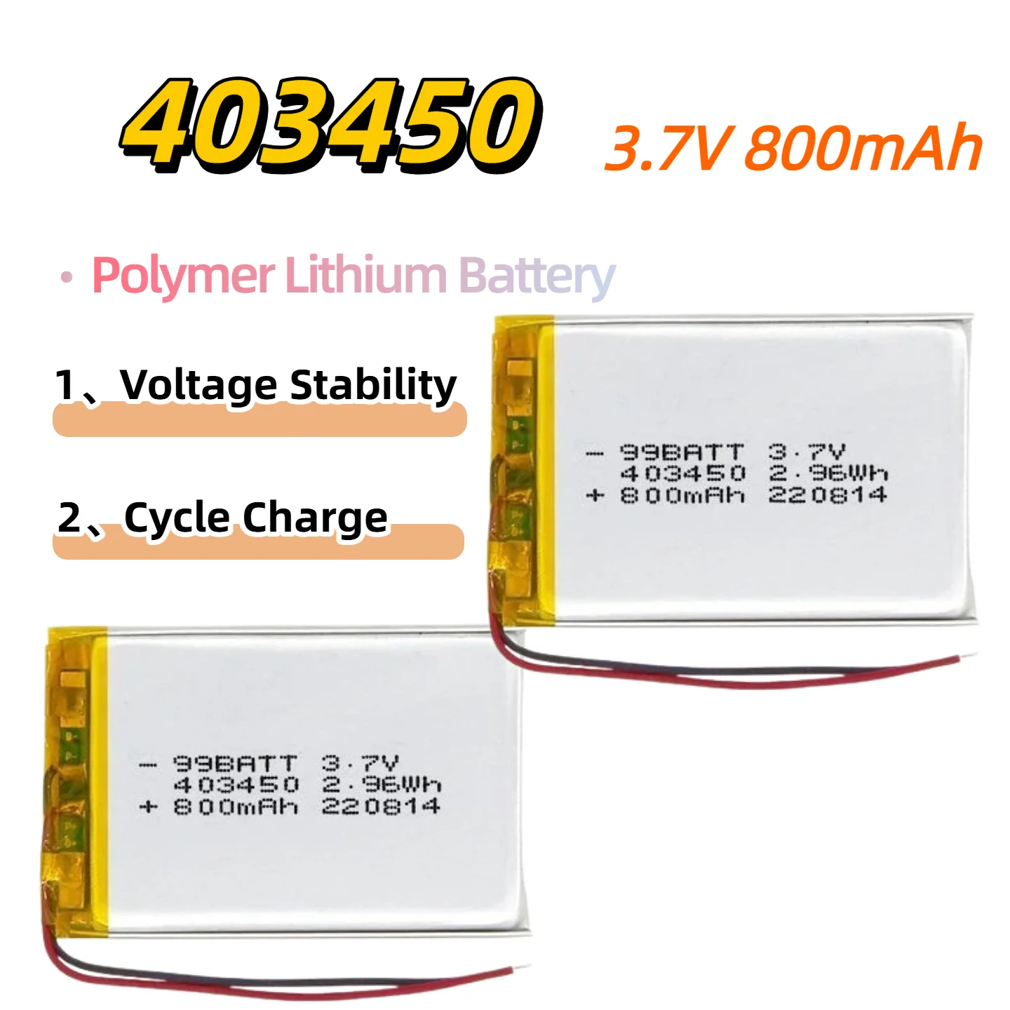 

Rechargeable 403450 3.7V 800mAh Polymer Li-Po Battery for Wireless Mouse & Tire Pressure Monitor
