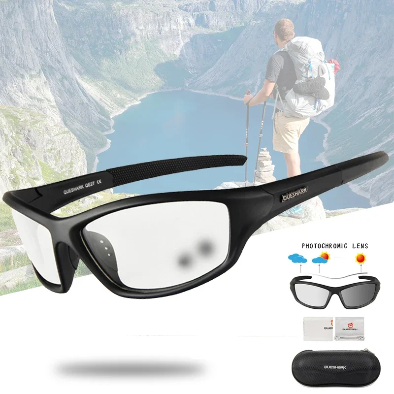 Queshark Photochromic Hiking Eyewear Climbing Fishing Glasses Sport MTB Bicycle Bike Sunglasses Goggles Racing Glasses QE27