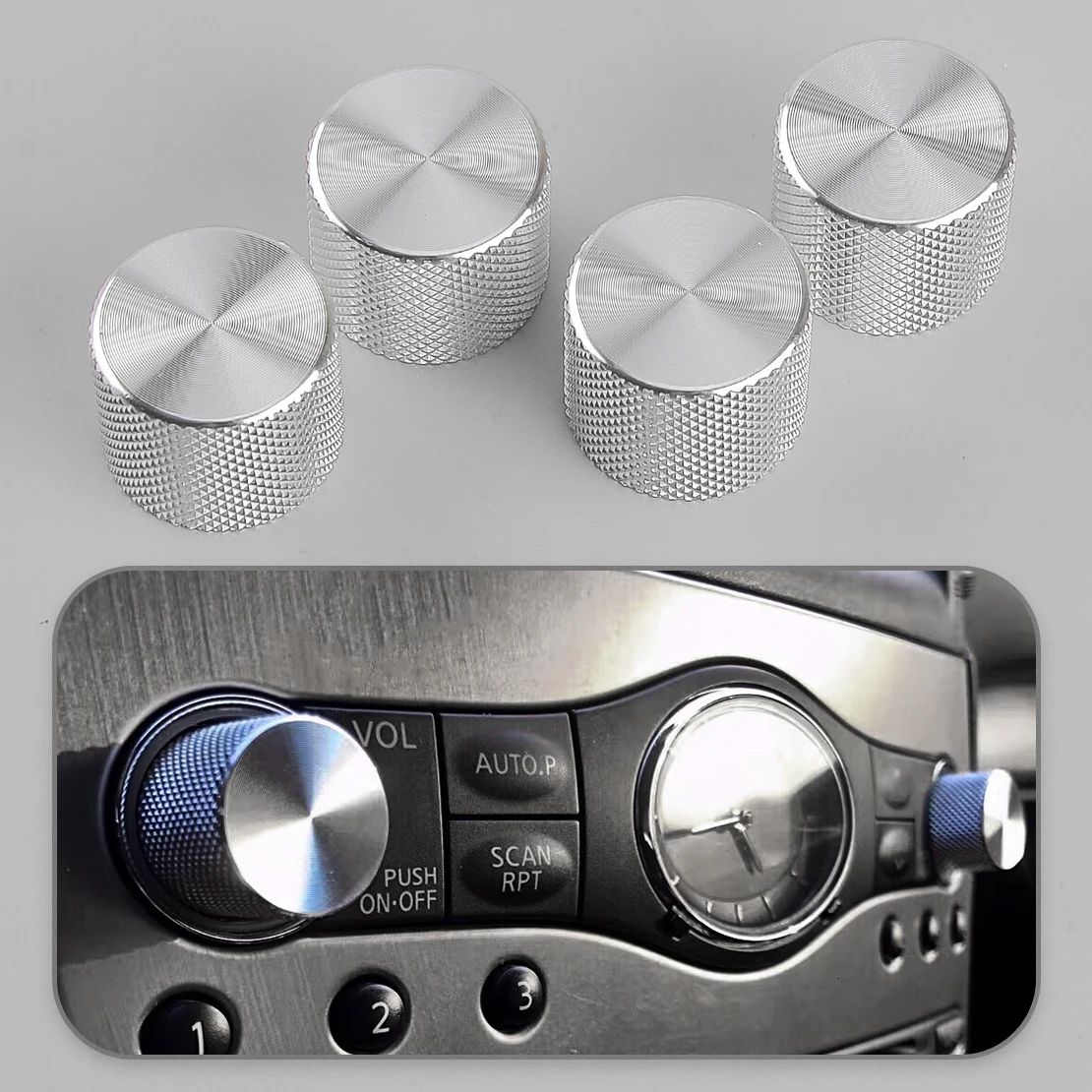 4Pcs Radio & A/C Knobs Silver Fit for Infiniti G37 G35 Q40 Q60 FX35 37 50 QX50 QX70 EX35 37 Skyline V36