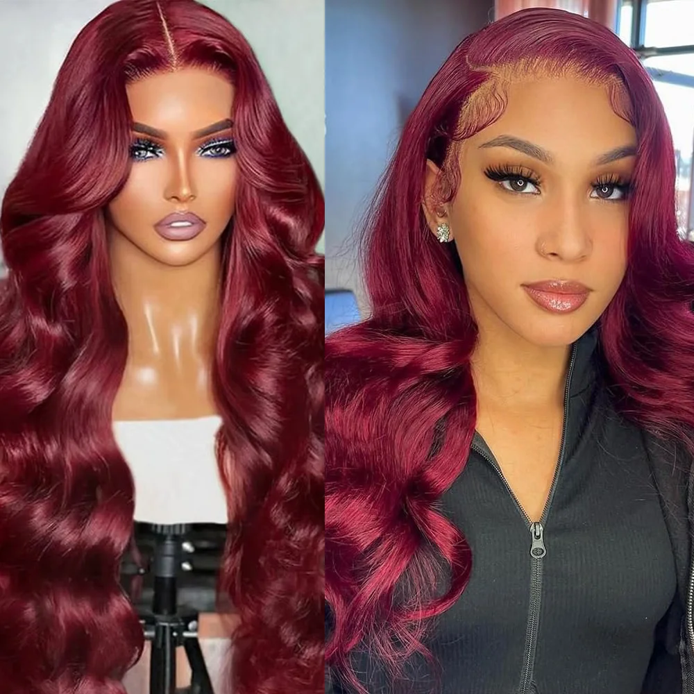 

Парик из 100% натуральных волос 99j бургундского цвета, с кружевной передней частью, волнистый, 13x6, с HD-кружевом, красный, 13x4, с прозрачным кружевом, для женщин