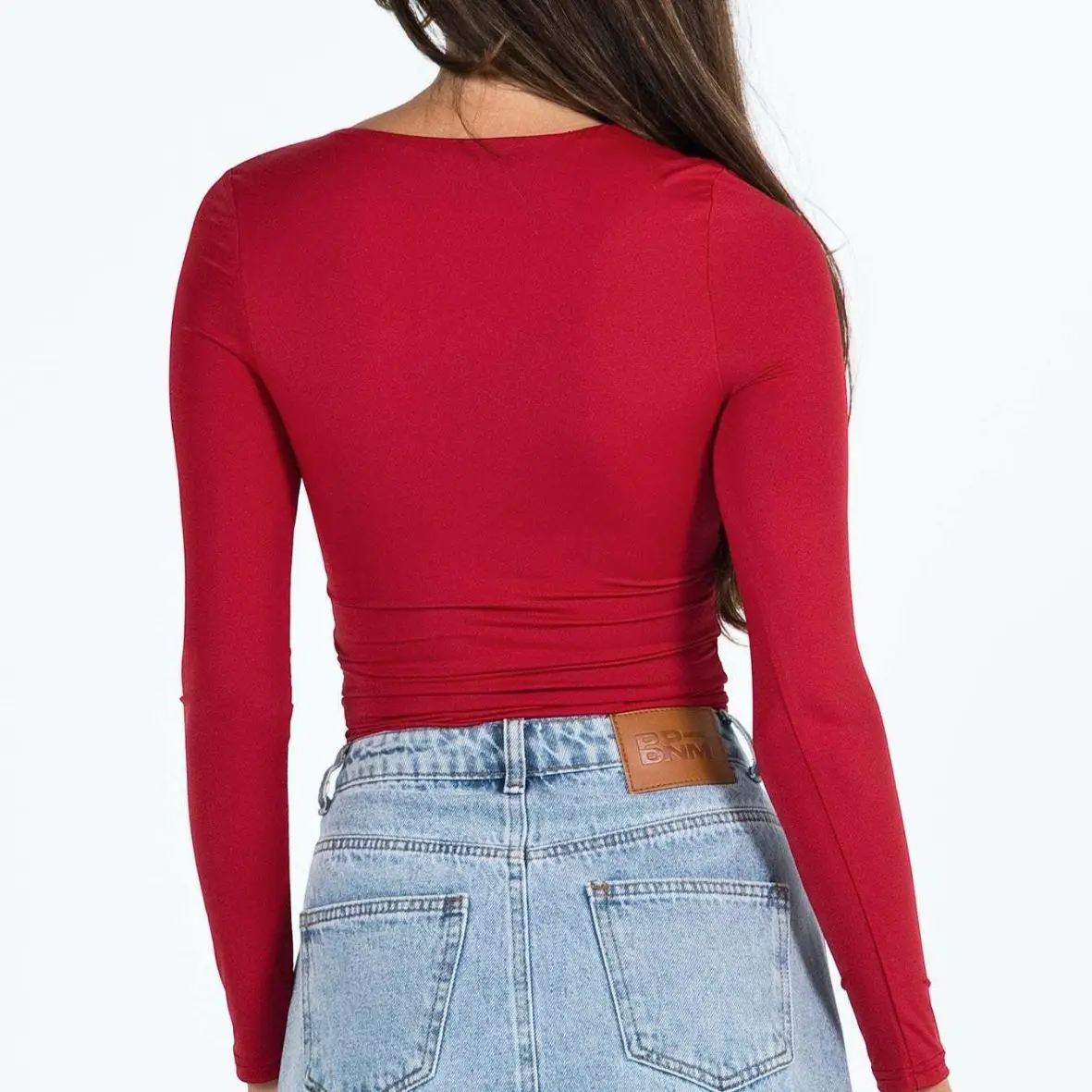 T-shirt Long Sve Square Ne pour femmes, haut doux, couleur Pure, matériau en Fiber élastique, Collection été 2023