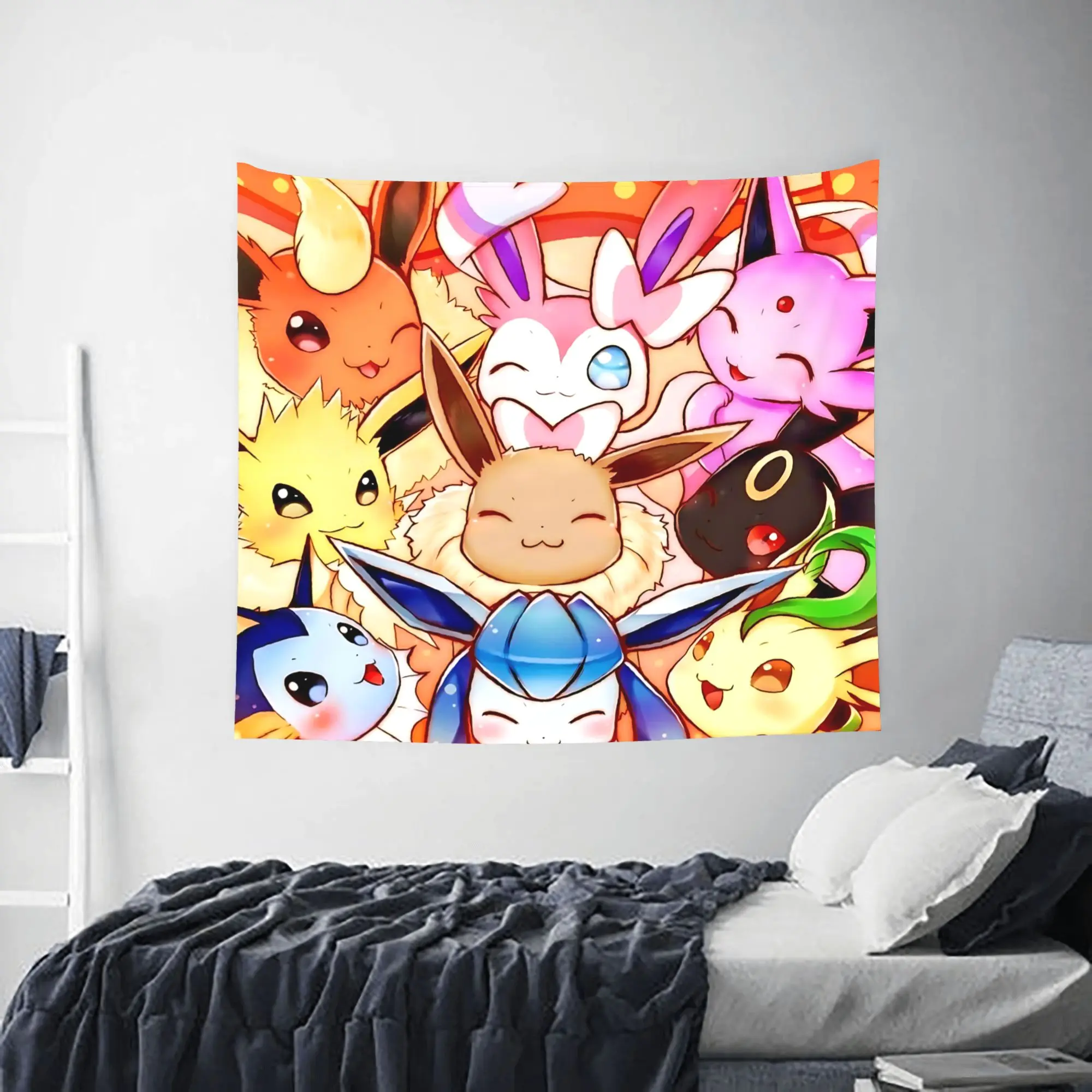Customized Pokemon Eevee Eeveelution cutecore Tapestry Bedroom Decoration  Wall Hanging Blanket Tapestry Cool Stuff For Room