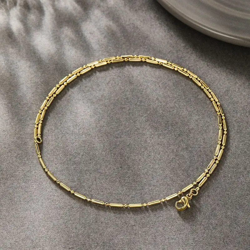 مجوهرات XP - 50 سم × 1.5 مم 14 قيراط مطلية بالذهب الفاتح مزيج طويل الخرز سلسلة صغيرة القلائد للنساء الرجال مجوهرات الأزياء