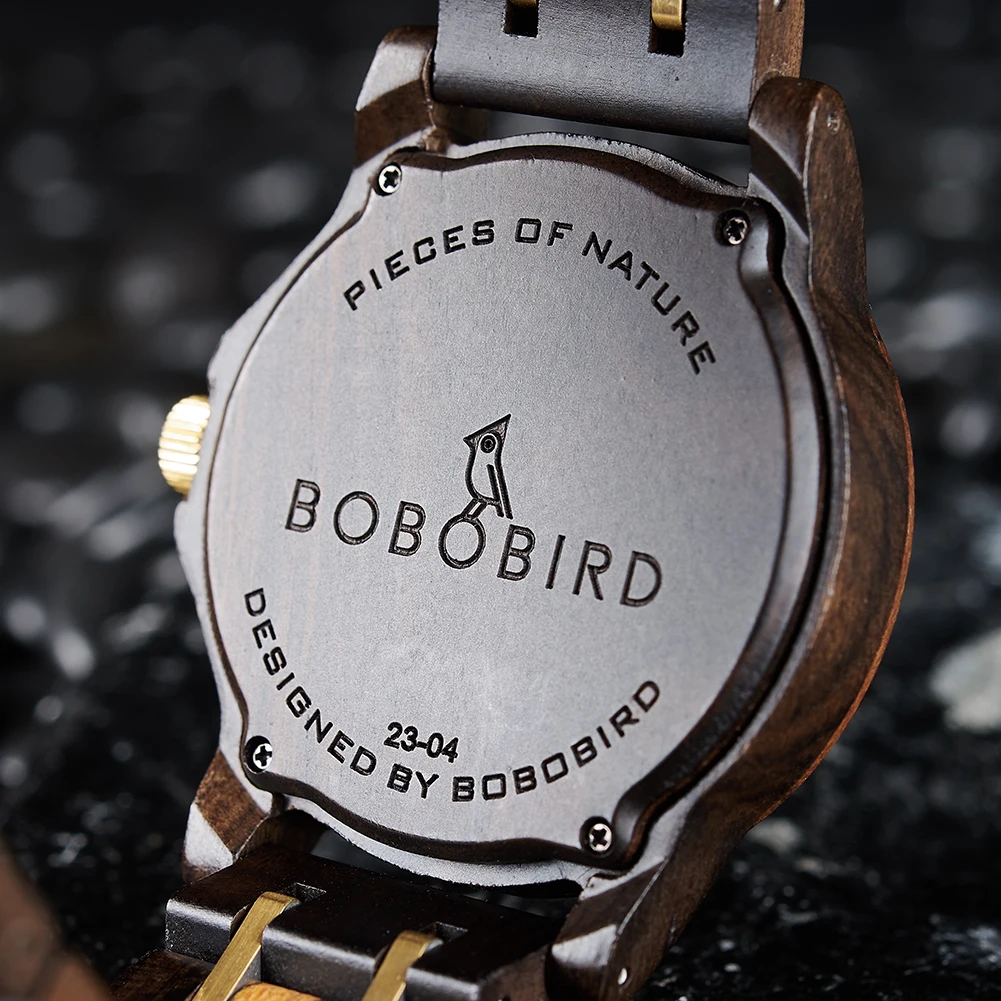 ساعات رجالية خشبية BOBOBIRD موضة جديدة حركة يابانية كوارتز ساعة يد عرض تاريخ الأسبوع اسم مخصص العلامة التجارية هدية عظيمة
