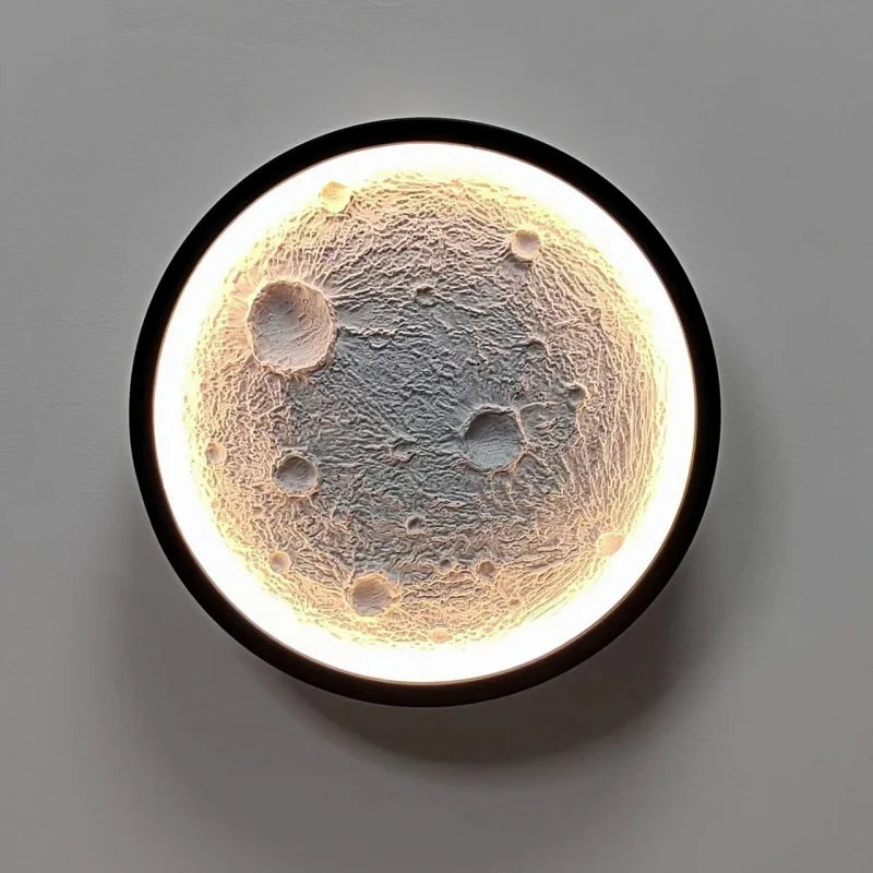 LED Round Moon Wall Light Indoor Living Room Bedroom Bedside Decoration Lighting Children's Room Creative Ceiling Light Fixture