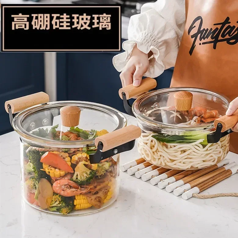 Iron Handle Glass Stewed Soup , Double Handle Transparent Noodle Cooking Pot, Electric Pot, Small Boiling, Noodle Cooking