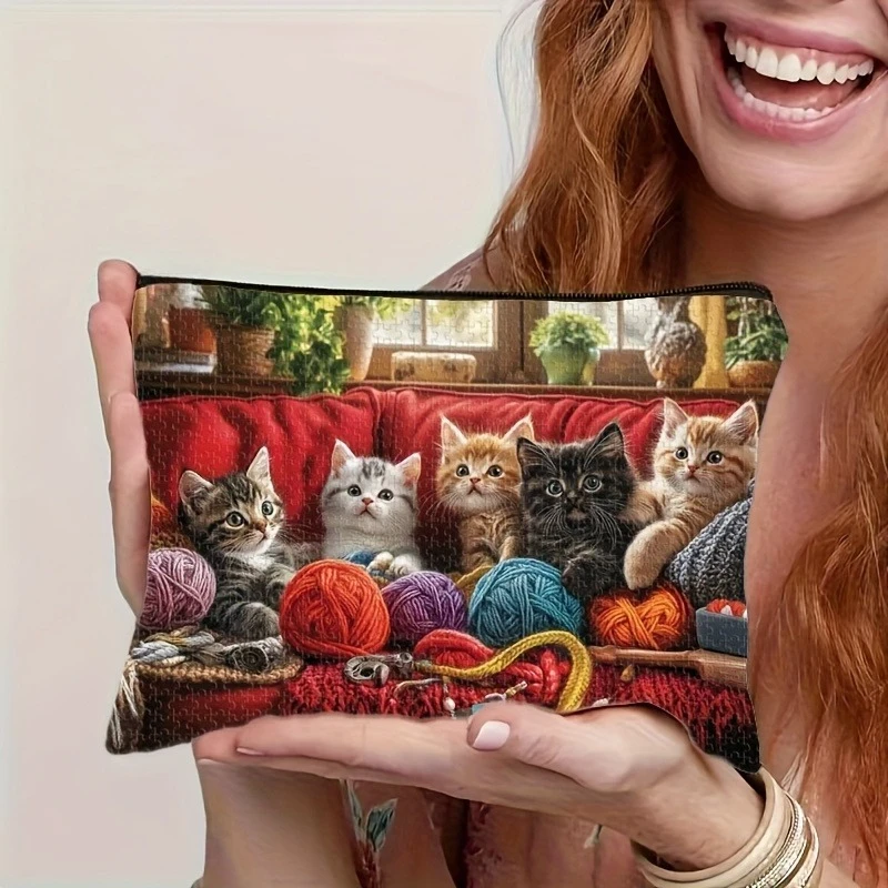 Adorable Cat-Themed Storage Bag - Foldable Travel Organizer with Zipper Closure, Toiletry Pouch for Weddings, Vacations