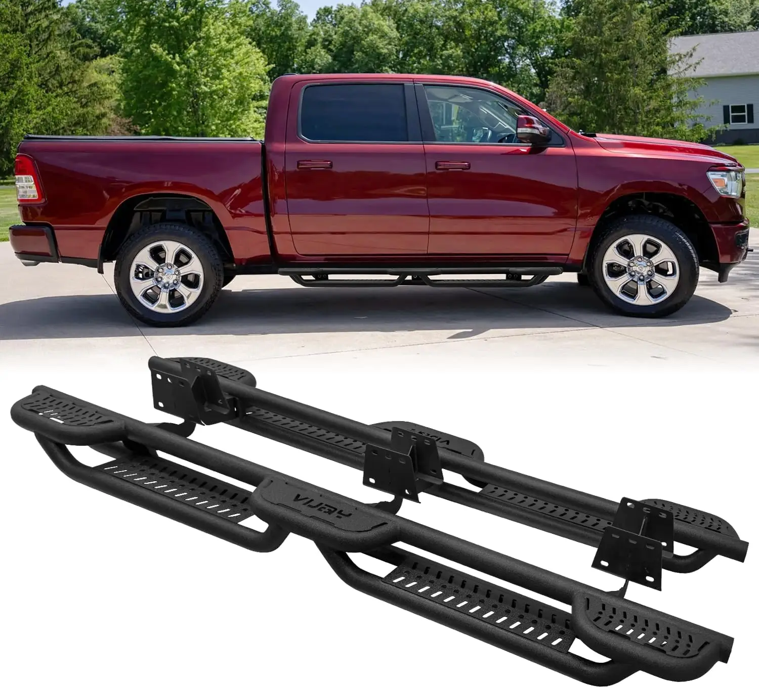 

Боковая подножка I Running Board, совместимая с Dodge Ram 1500 2019-2025 New Body Style Crew Cab, коммерческая текстурированная сталь GrupoBlack