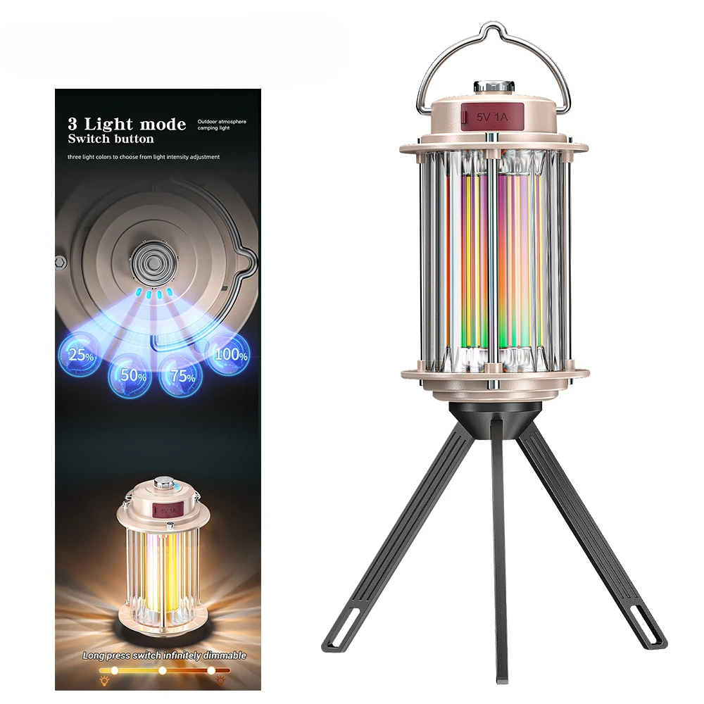 TYPE-C USB Rechargeable Camping Light 3000-5500K Stepless Dimming Vintage Tent Lamp Outdoor Emergency Portable Lanterns