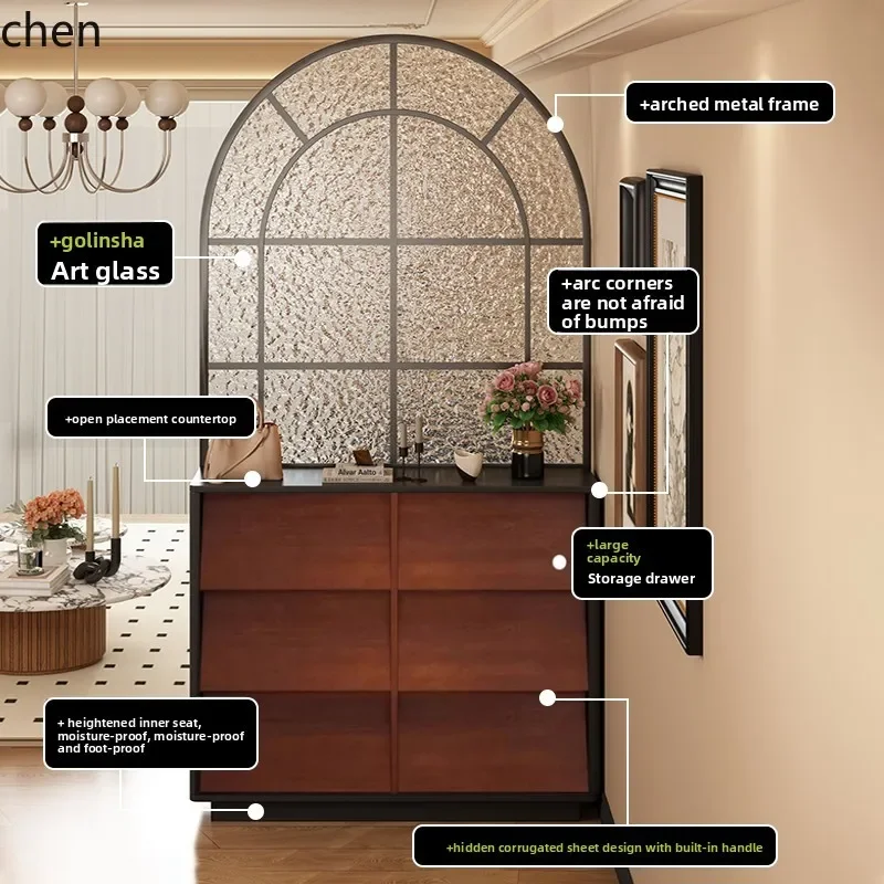 YFY  solid wood porch cabinet entry medieval retro screen partition screen shoe cabinet