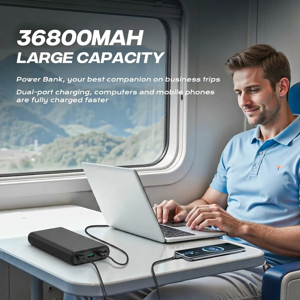 36800mAh High Capacity Power Bank 18W PD Fast Charging Portable Charger USB C 4 Outputs 2 Inputs External Battery Pack Heavy Duty Travel Power For Samsung Galaxy S26 S25 S24 Ultra Google Pixel LG iPhone 17 16 15 Pro Max Plus - view 6