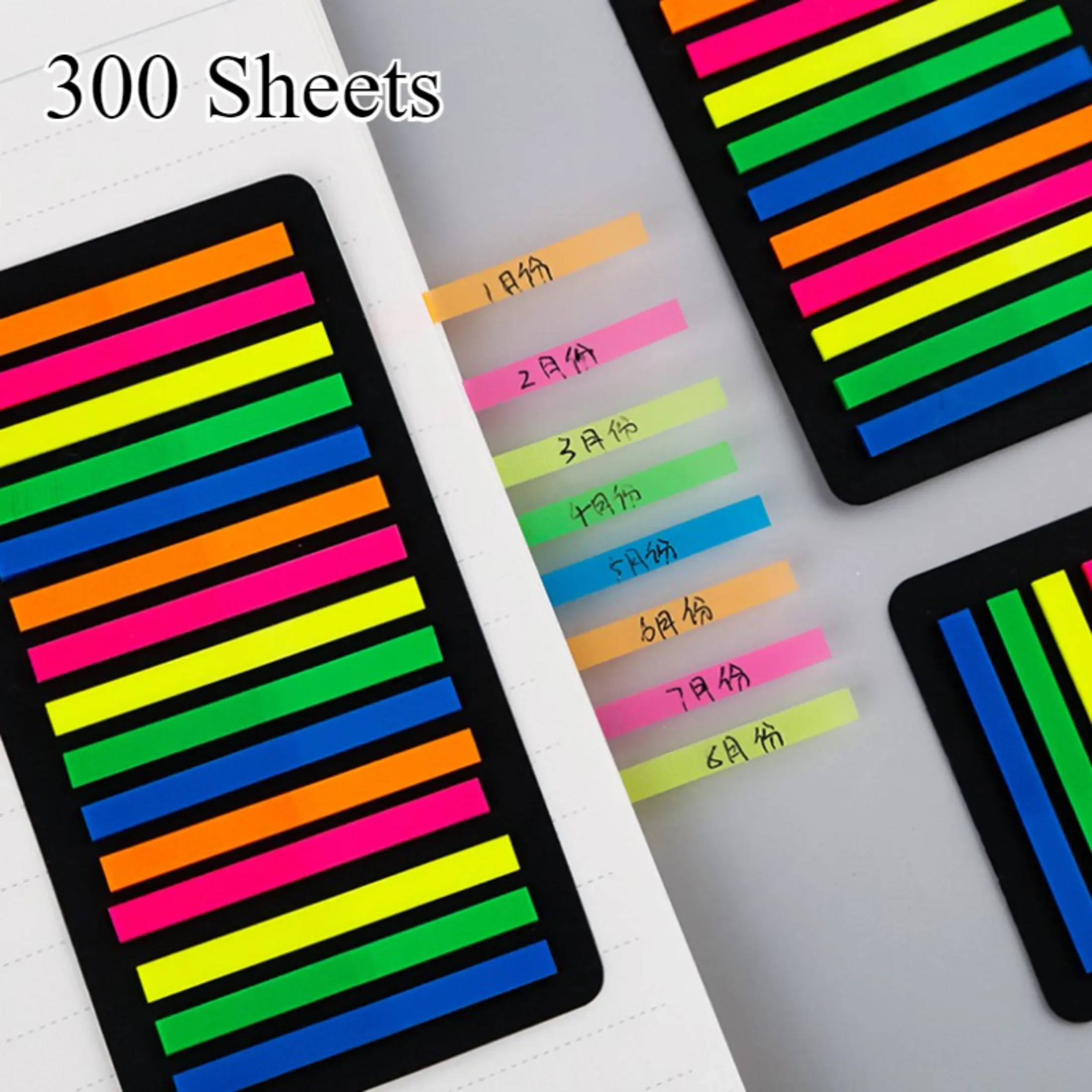 

300Pcs Color Stickers Transparent Fluorescent Index Tabs Flags Sticky Note Stationery School Office Supplies