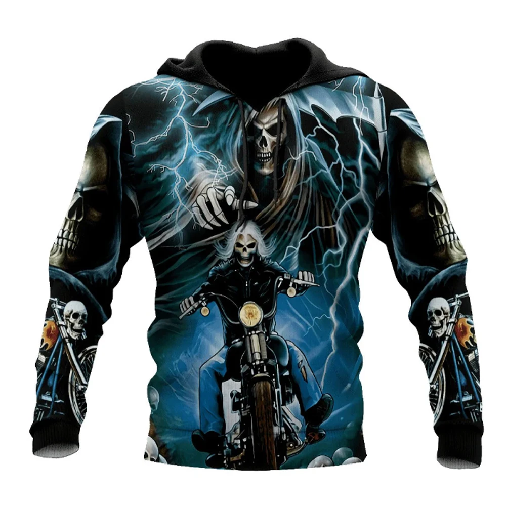 2024 Men\'s Fashion 3D Printed Hoodie Four Seasons Clothing 3D Skull Printing Men\'s Fashion Men\'s Horror Hoodie Top