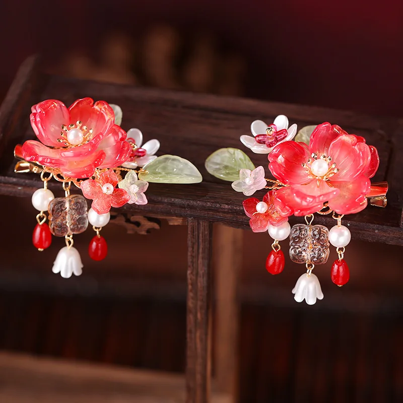 

2PCS Chinese Flower Hair Clips for Bride Wedding Hair Accessories Floral Hairpins Pearl Headpiece for Women Party Hair Jewelry
