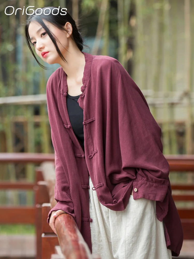 OriGoods Oversize Shirt Women 2024 New Spring Autumn Linen Shirts Long Loose Oversized Style Big Large Size Blouse Tops B003