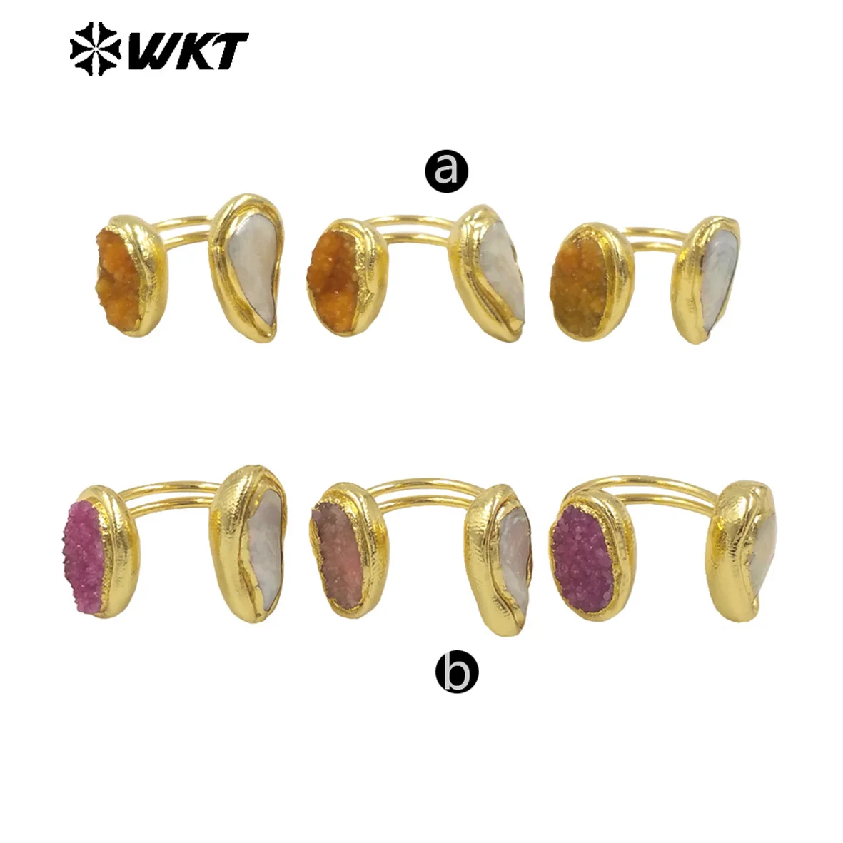 WT-MPR118 New Arrival Popular Druzy Quartz And Pearl Ring With 18k Gold Plated For Women Birthday Gift Decorated