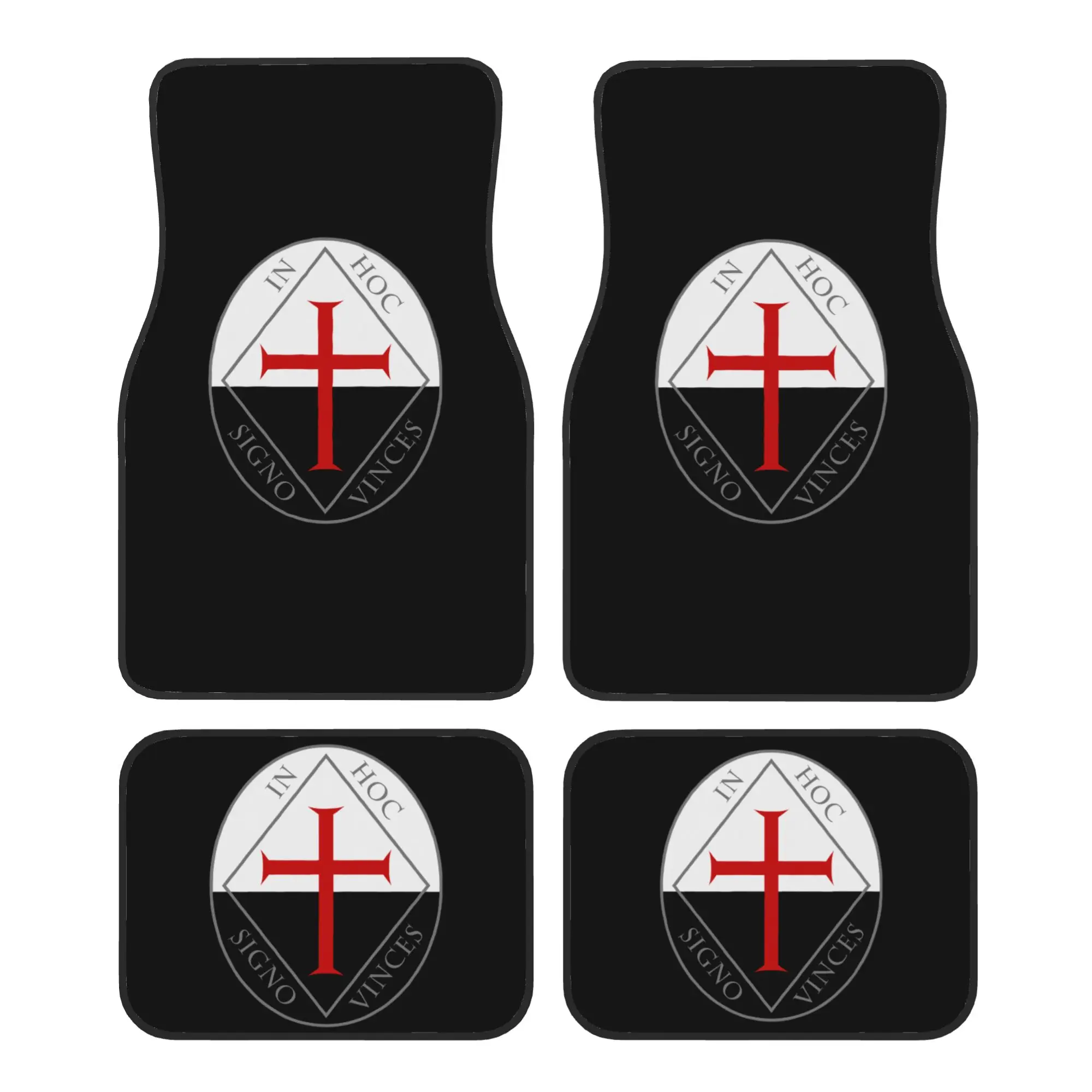 Juego de 4 Alfombrillas de Terciopelo con Cristales para Coche, Diseño de Cruz Templaria de Jerusalén, Estilo Guerrero Medieval, Alfombrillas Delanteras y Traseras, Alfombrillas de Protección