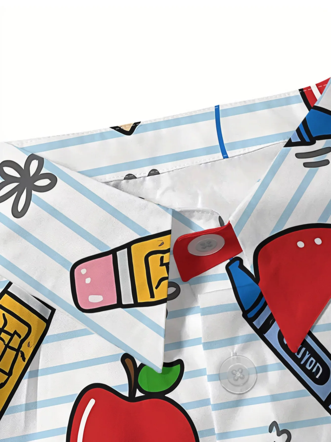 Damen-Hemd mit Kragen, kurzärmelig, zum Knöpfen, durchgehendes Apfel-Print-Muster, maschinenwaschbar, lässig, für Büro, Frühling, Sommer, Oberteil – Detail 6