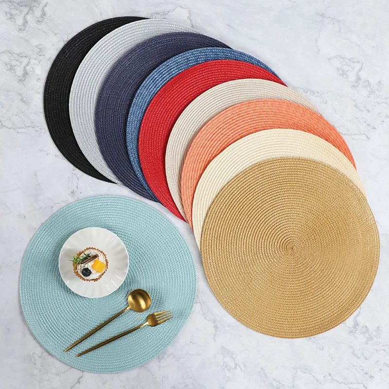 Simple Round Solid PP Braided Placemats Heat-Insulating Oil-Proof Tableware Plate Pad 6Pcs Eco-Friendly Table Mat for Dining