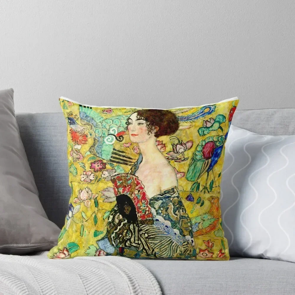 

LADY WITH A FAN : Gustav Klimt 1918 Painting Print Throw Pillow sleeping pillows pillow