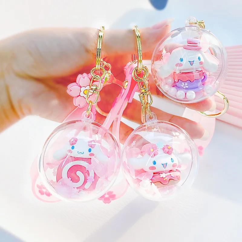 Sanrio Cinnamoroll Cherry Blossom Diary Keychain Bag Pendant Car Key Buckle Ornament Doll Lovely Cartoon Model Toys Girl Gift