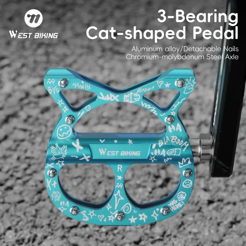 

WEST BIKING 3 Bearing Cat-Shaped Bicycle Pedal Aluminum Alloy Anti-Slip Cycling Pedals MTB Road Bike Fashion Cute Pedals Parts
