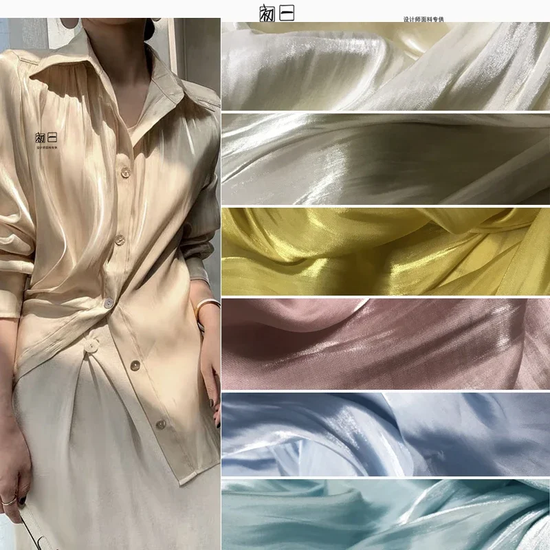 Flat Fabric Simulation Silk Satin Soft Pearlescent Chiffon Fabric Flash Drape Shirt Dress Runway Fashion Designer Fabric