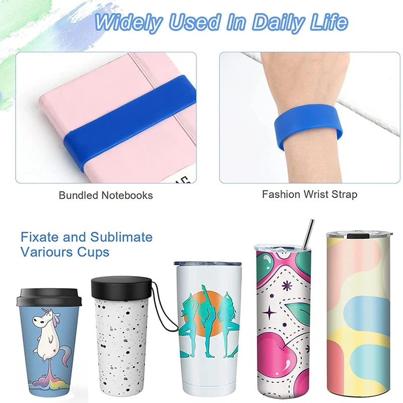 10 PCS Silicone Bands For Sublimation Tumbler, Elastic Heat Resistance Sublimation Bands For Wrapping Cup (Blue)