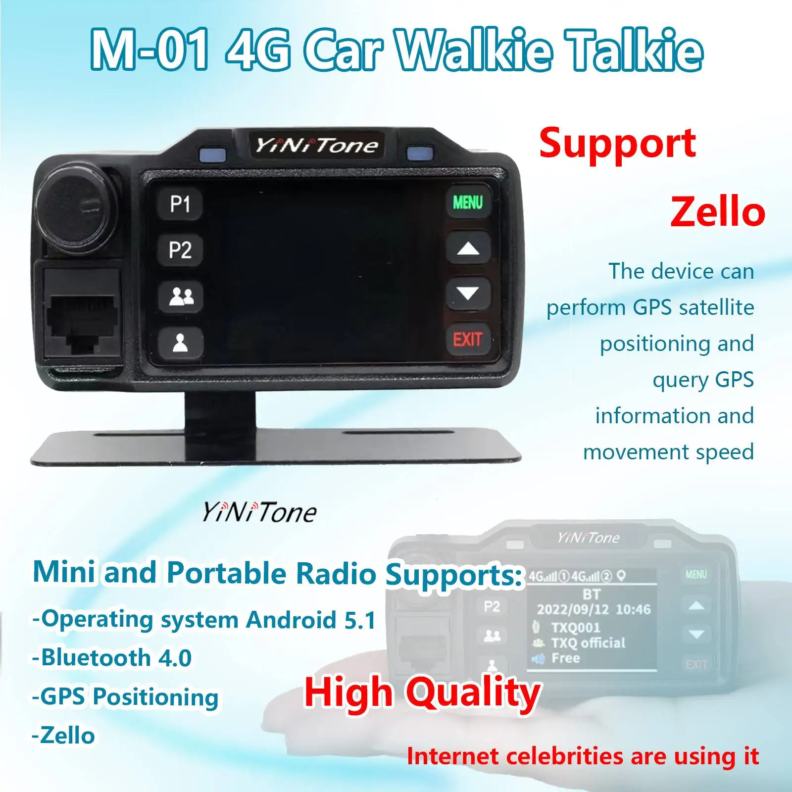 

New M-01 Zello Android Cart 4G Fm BQ-8900 Transceiver bluetooth Sim Card GPS Positioning Touch Screen Vehicle Mounted CB Radio