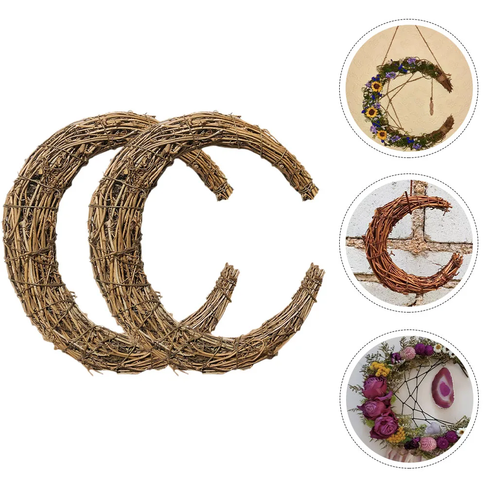 

2 Pcs 30cm Moon Shape Rattan Wreath DIY Handmade Wall Decor Home Garden Party Christmas Garland Vine Frame Accessories
