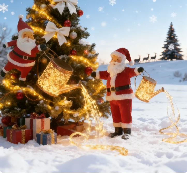 Holiday Courtyard Garden Lights, Santa Watering Can Christmas Lights, Led String Lights Decoration, Christmas Atmosphere Lights