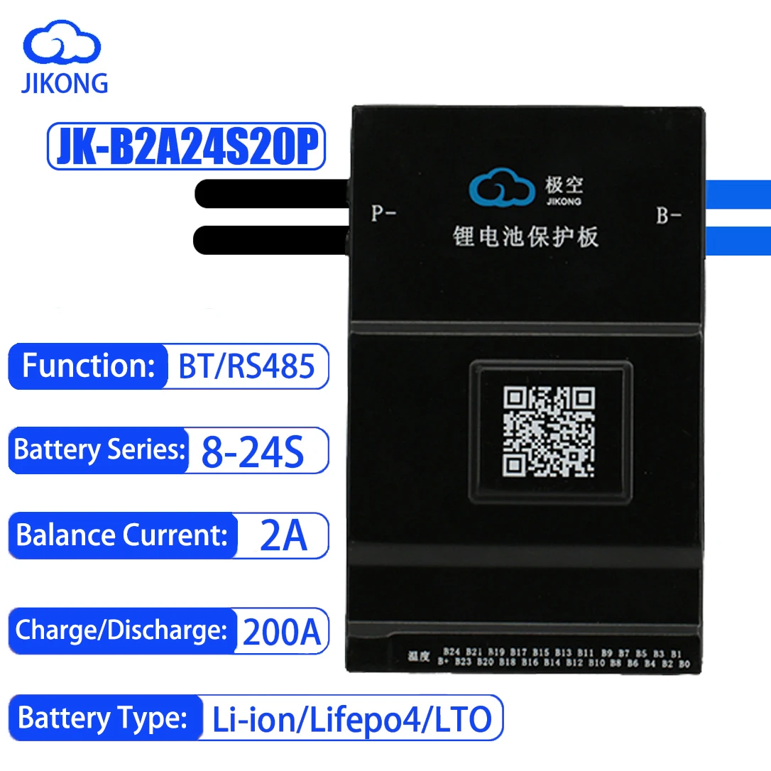 JK SMART BMS JK-B2A24S20P 2A Active Balance for Lifepo4 Battery 8S 16S 20S 200A 48V 72V BT Li-Ion 18650 Camping Battery JIKONG