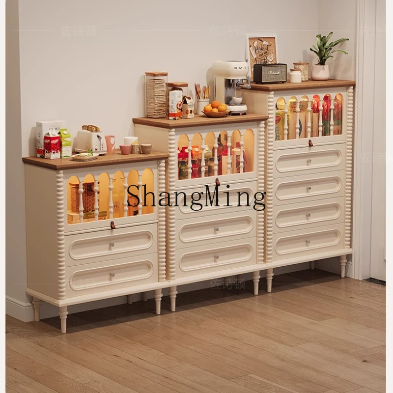 

SM cream wind sofa side chest narrow solid wood living room bedroom storage cabinet TV side cabinet