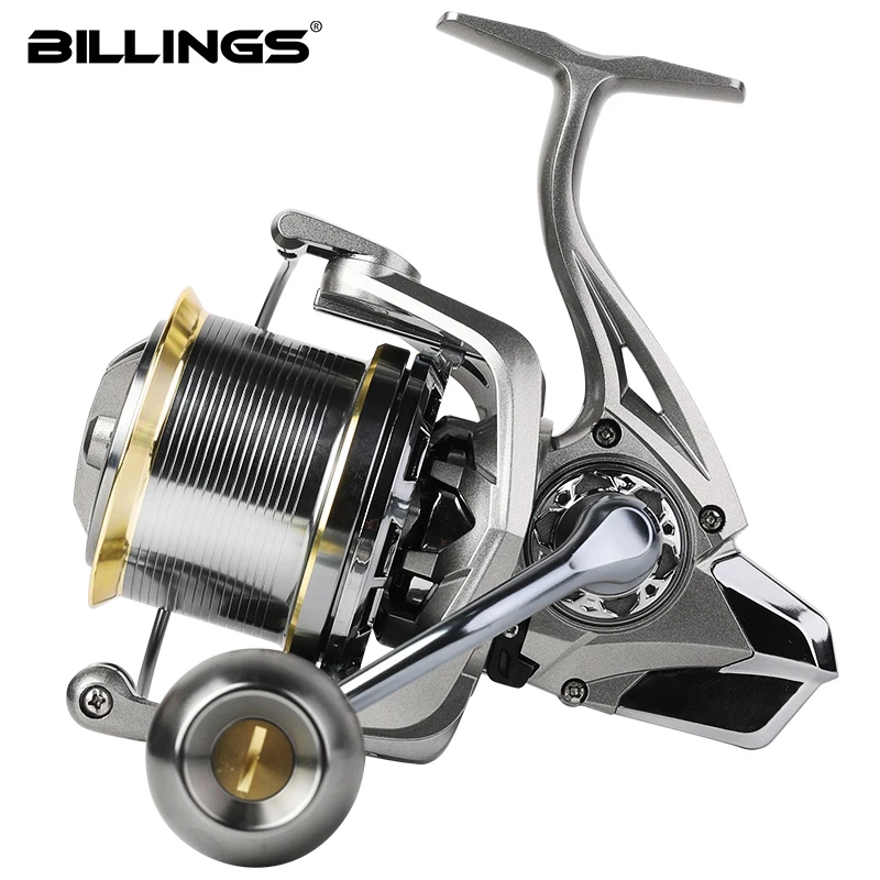 BILLINGS Spinnrolle für Weitwürfe, Angelrolle mit Edelstahlspindel, 6+1BB, Hochfester Körper, Maximale Bremskraft 15KG, Mit Metallspule