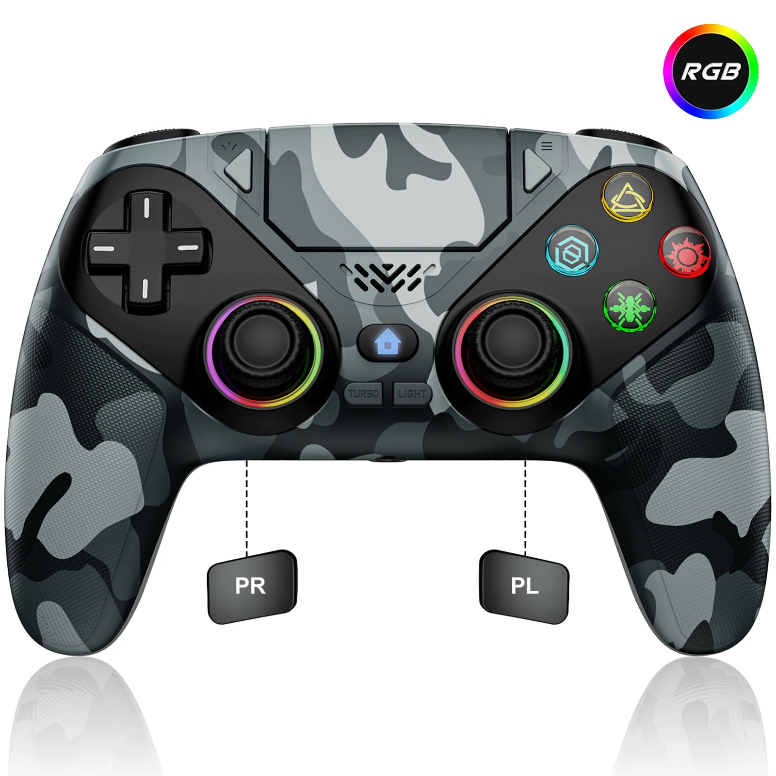 Controller für Playstation 5/PS5/PS5 Pro/Slim/PC, Kabellose Gamepads RGB-Joystick Turbo/Marco-Programmierung Doppelte Vibration Spielsteuerung