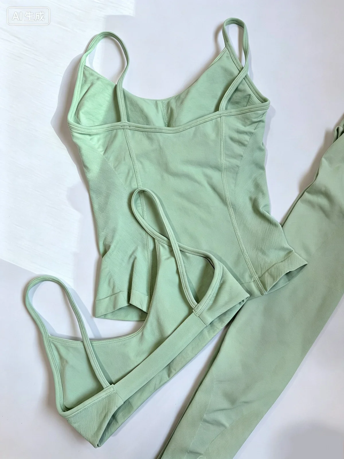 Denyf Damen-Yoga-Set mit dünnen Trägern, rundem Halsausschnitt, nahtlosem Design, herausnehmbaren Einlagen, Sport-BH und Shorts für Fitness-Training. – Detail 31