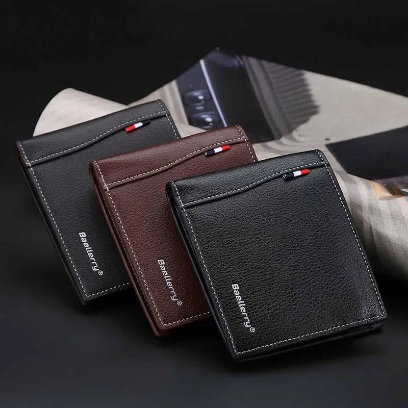 

New Slim Men Wallets New Short Zipper Photo Card Holder Male Purse Simple Coin Pocket High Quality PU Leather Wallet Carteras