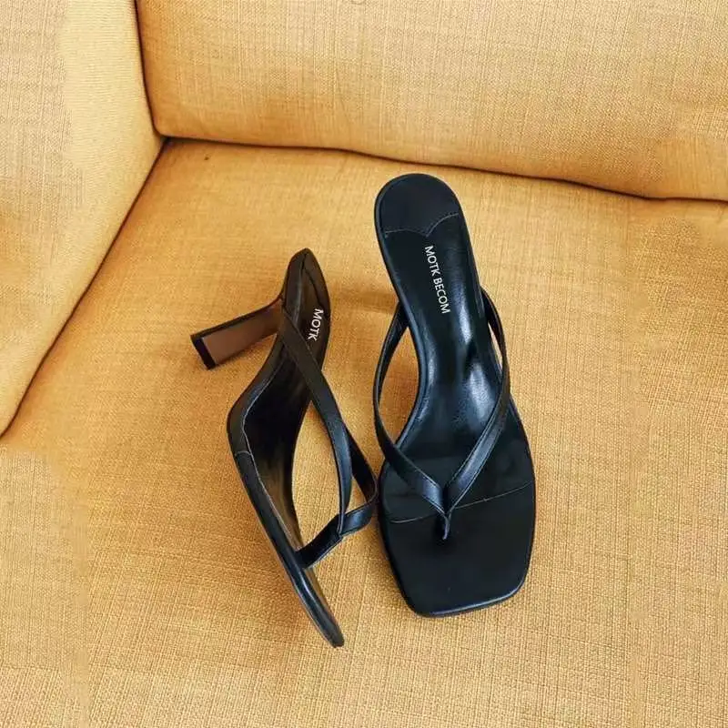 Sandales à talons à la mode pour femmes portant des pantoufles nobles avec des talons et des jambes minces, sandales à bout carré pour l'été Sandalias De Mujer