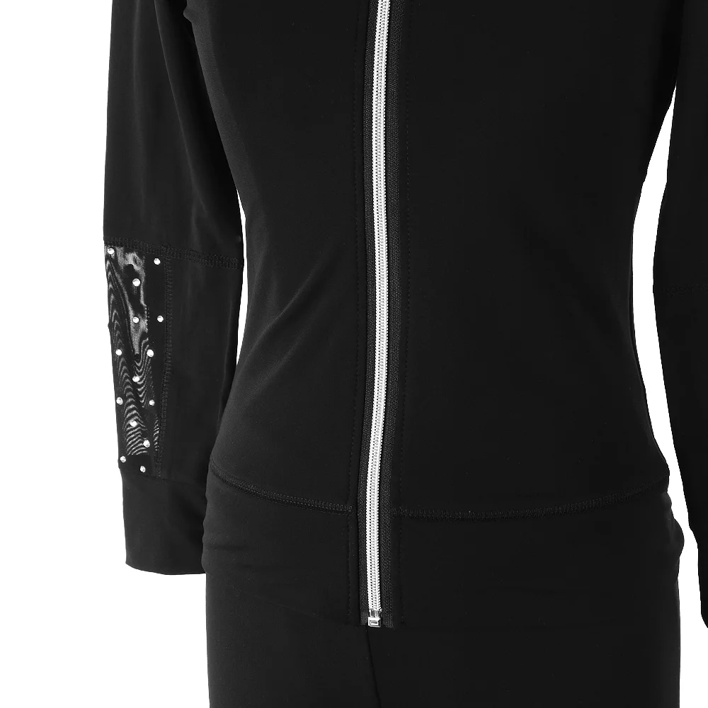 ZAGITOVA-traje de práctica de patinaje artístico para niñas y mujeres, chaqueta de patinaje sobre hielo, Tops, pantalones de terciopelo grueso negro, malla de diamante