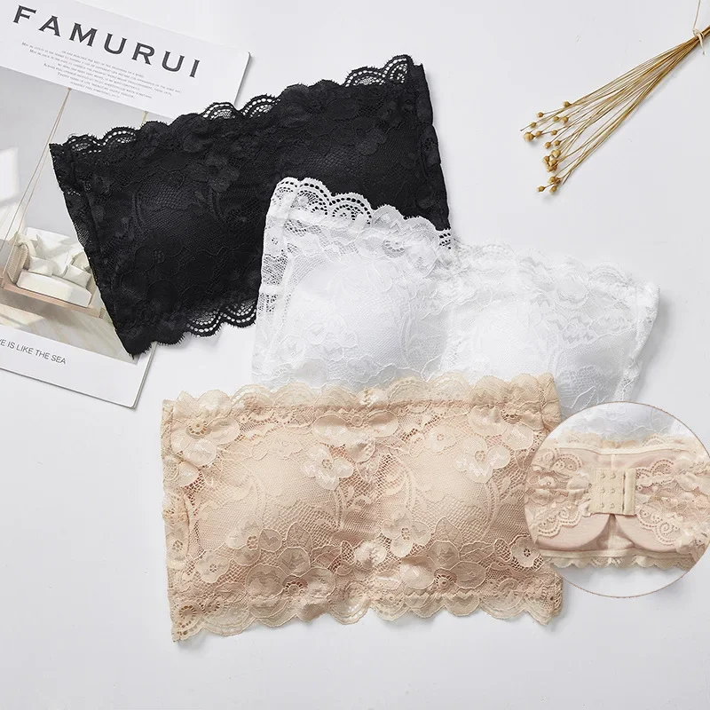 

Lace Invisible Strapless Bras Women'S Solid Wrapped Chest Sexy Tube Top Underwear Female Beautiful Tank Top Seamless Crop Top